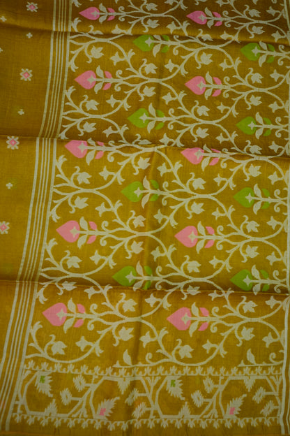 Pure Tussar Silk Saree with Jamdani Concept Weaving – Mustard Yellow | Silk Mark Certified