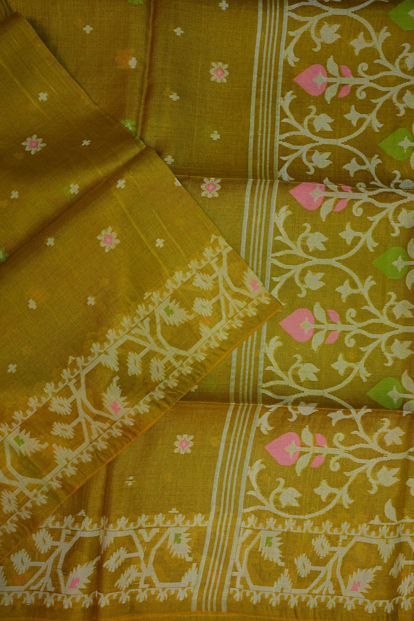 Pure Tussar Silk Saree with Jamdani Concept Weaving – Mustard Yellow | Silk Mark Certified