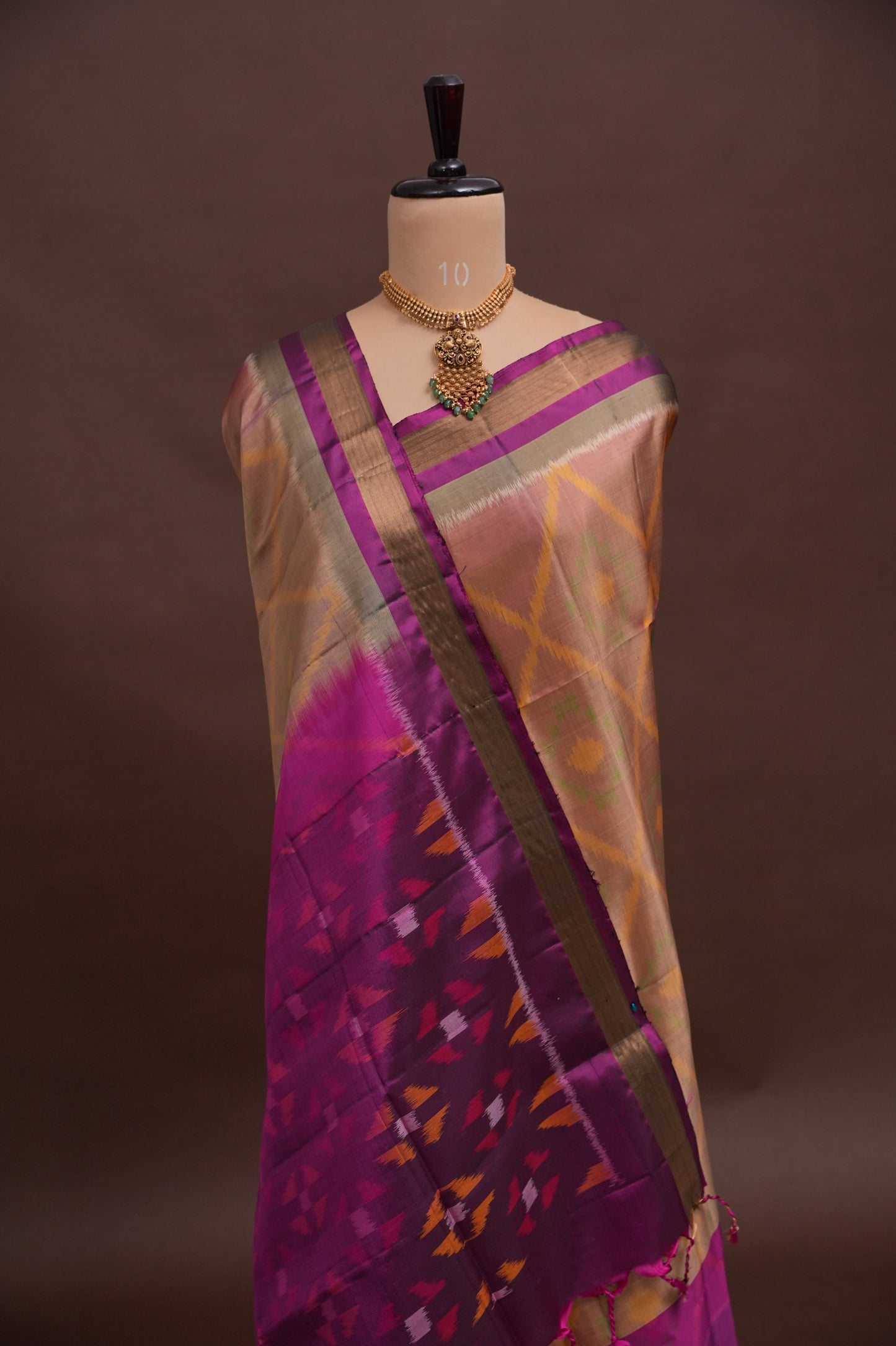 Pure Ikkat Soft Silk Saree - Gold & Pink