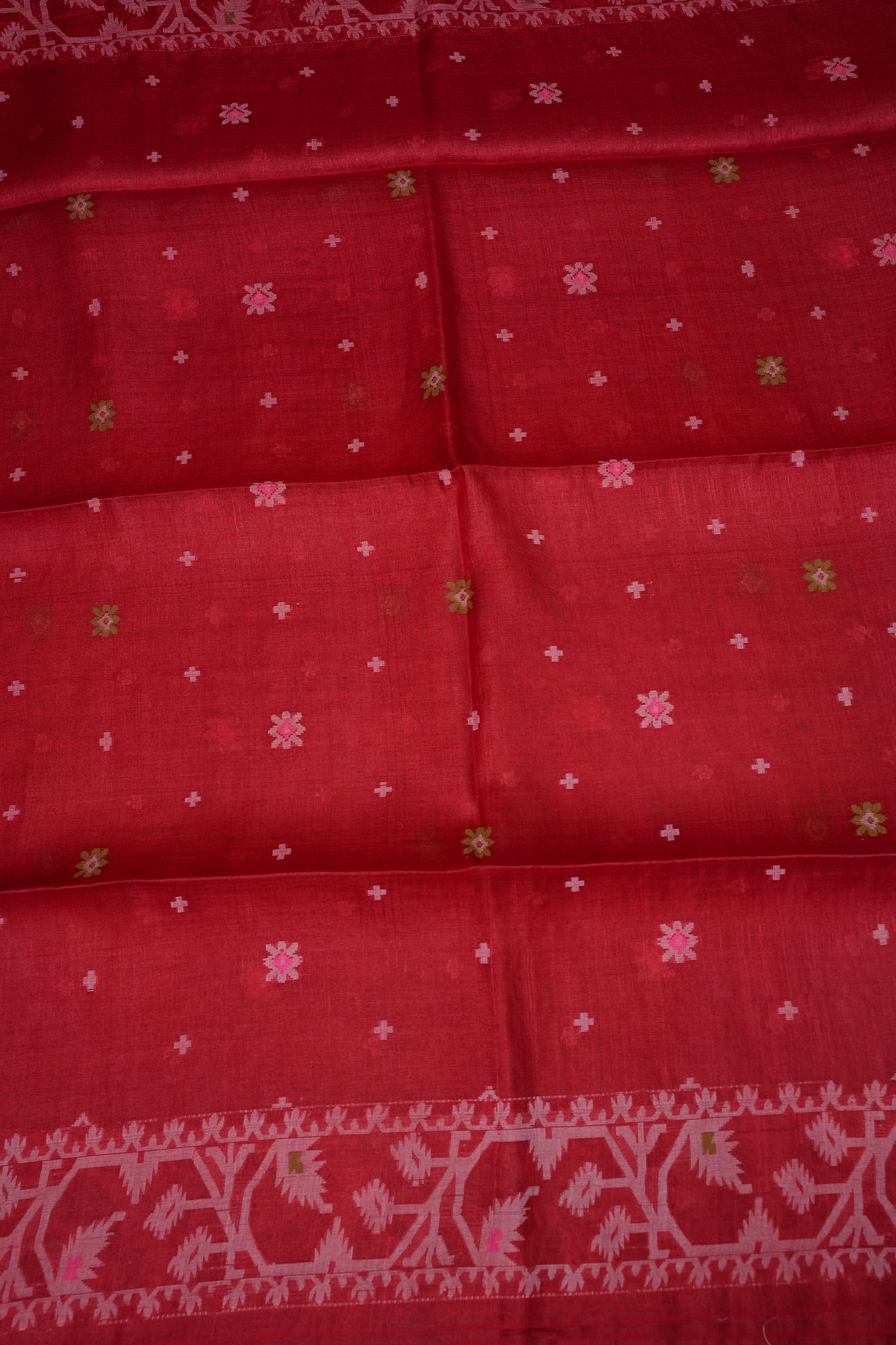 Pure Tussar Silk Saree with Jamdani Concept Weaving – Crimson Red | Silk Mark Certified