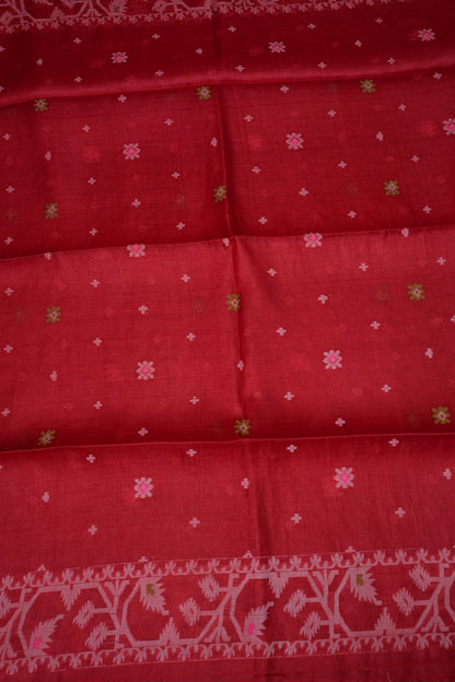 Pure Tussar Silk Saree with Jamdani Concept Weaving – Crimson Red | Silk Mark Certified