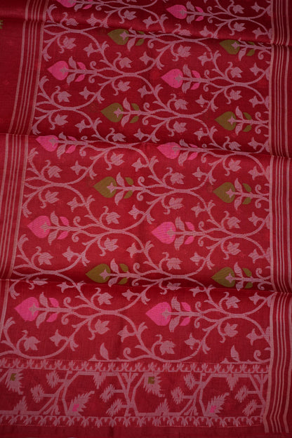 Pure Tussar Silk Saree with Jamdani Concept Weaving – Crimson Red | Silk Mark Certified