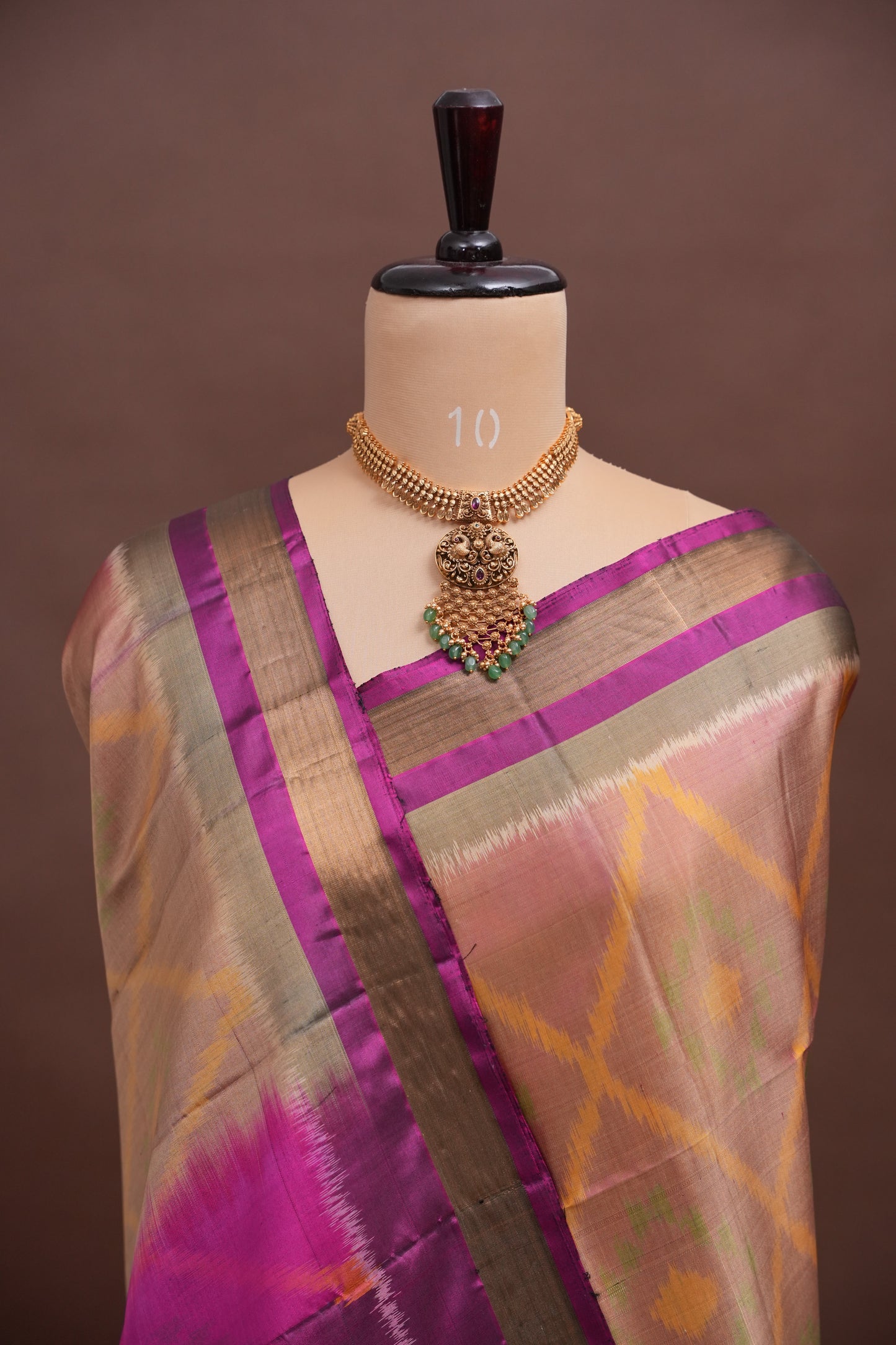 Pure Ikkat Soft Silk Saree - Gold & Pink