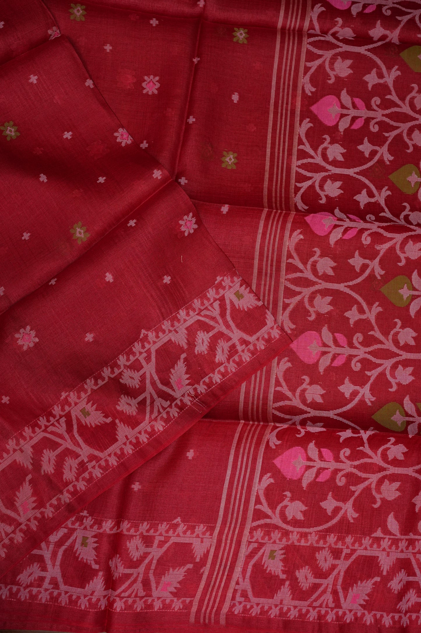 Pure Tussar Silk Saree with Jamdani Concept Weaving – Crimson Red | Silk Mark Certified