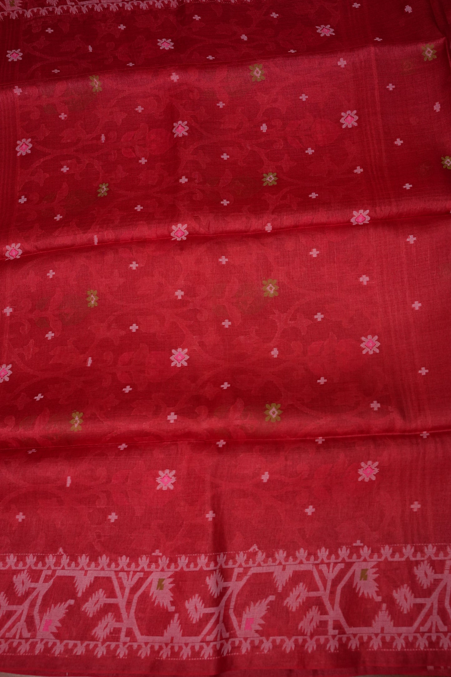 Pure Tussar Silk Saree with Jamdani Concept Weaving – Crimson Red | Silk Mark Certified