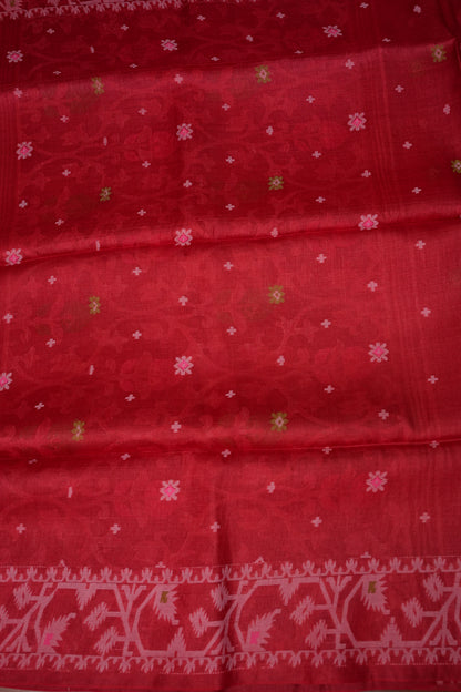 Pure Tussar Silk Saree with Jamdani Concept Weaving – Crimson Red | Silk Mark Certified