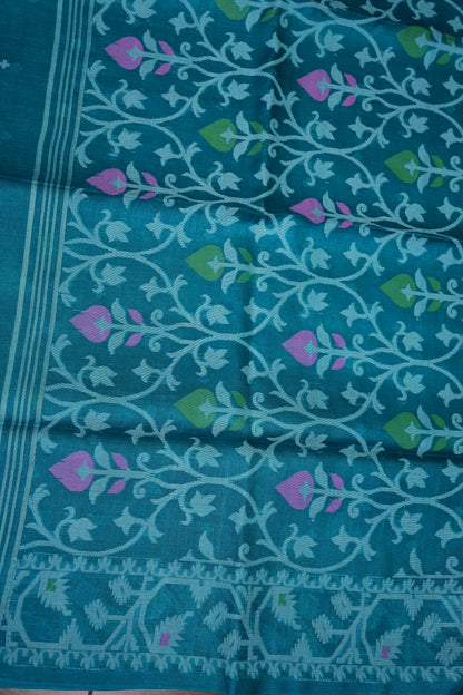 Pure Tussar Silk Saree with Jamdani Concept Weaving – Teal Blue | Silk Mark Certified