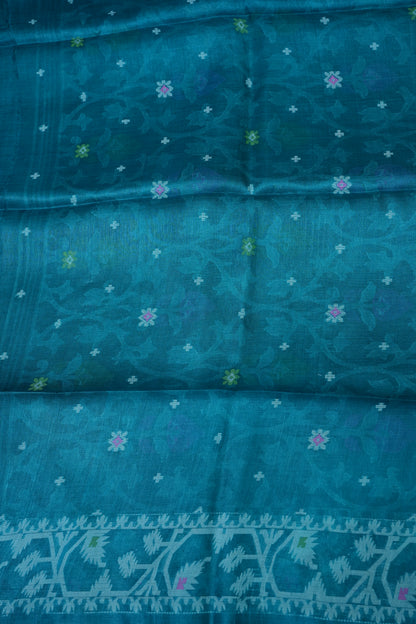 Pure Tussar Silk Saree with Jamdani Concept Weaving – Teal Blue | Silk Mark Certified
