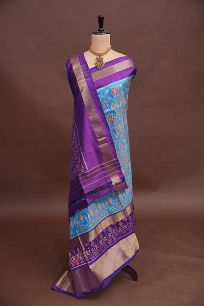 Pure Ikkat Soft Silk Saree - Blue & Deep Purple