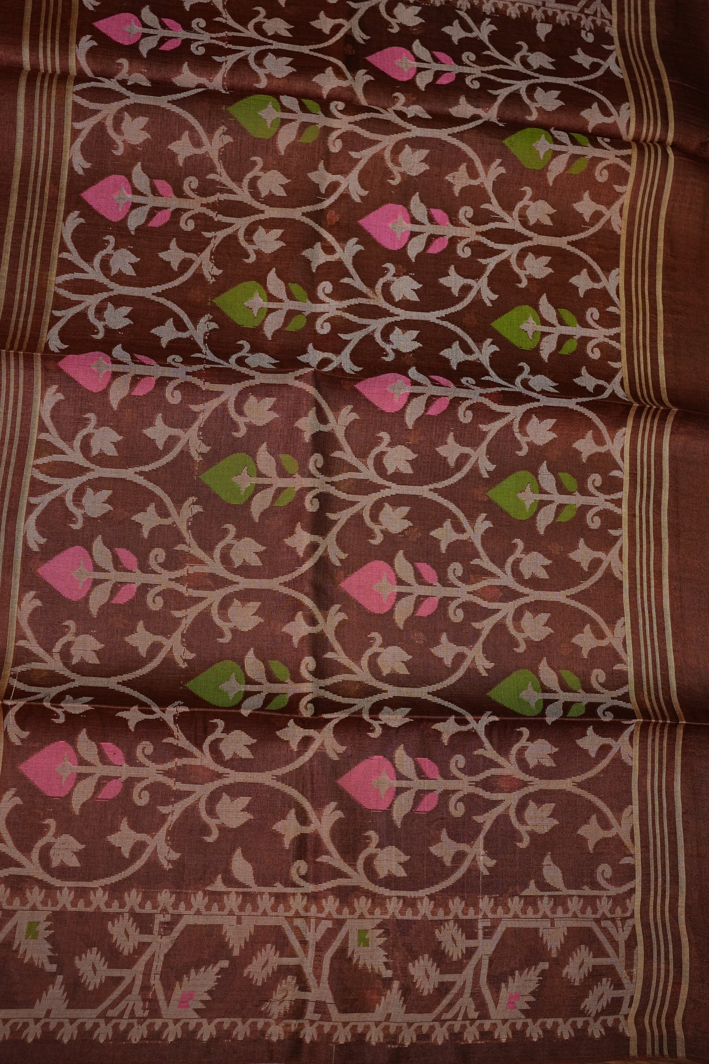 Pure Tussar Silk Saree with Jamdani Concept Weaving – Chocolate Brown | Silk Mark Certified