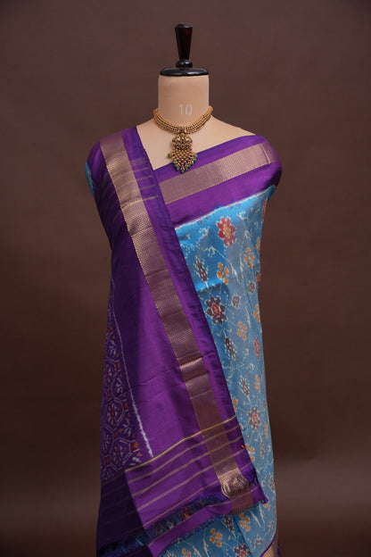 Pure Ikkat Soft Silk Saree - Blue & Deep Purple