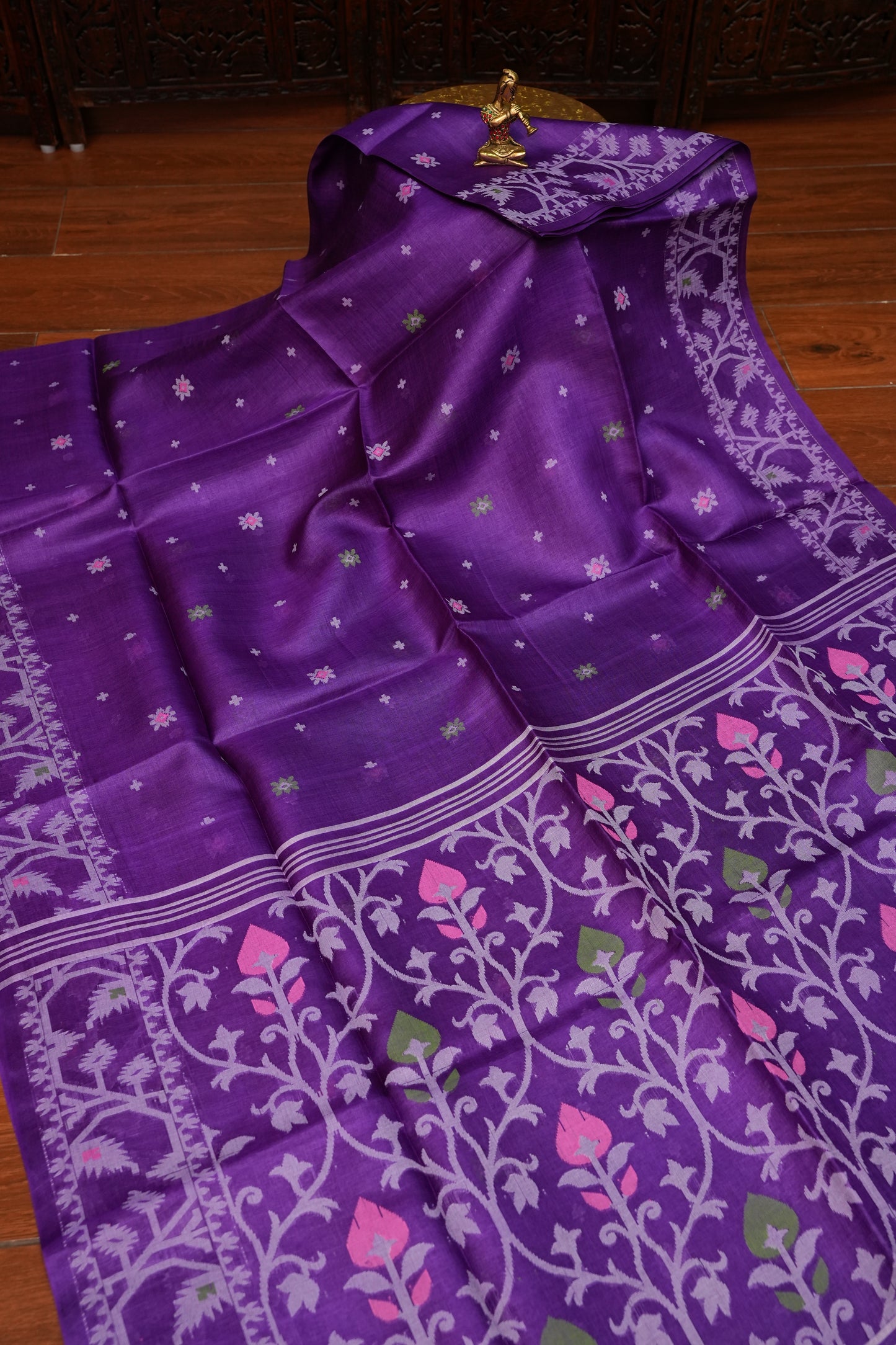 Pure Tussar Silk Saree with Jamdani Concept Weaving – Royal Purple | Silk Mark Certified
