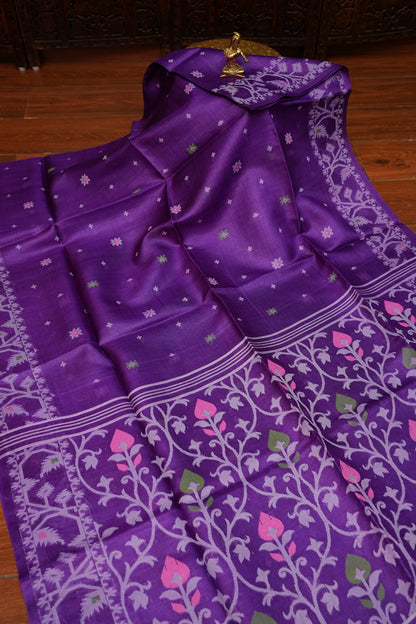 Pure Tussar Silk Saree with Jamdani Concept Weaving – Royal Purple | Silk Mark Certified