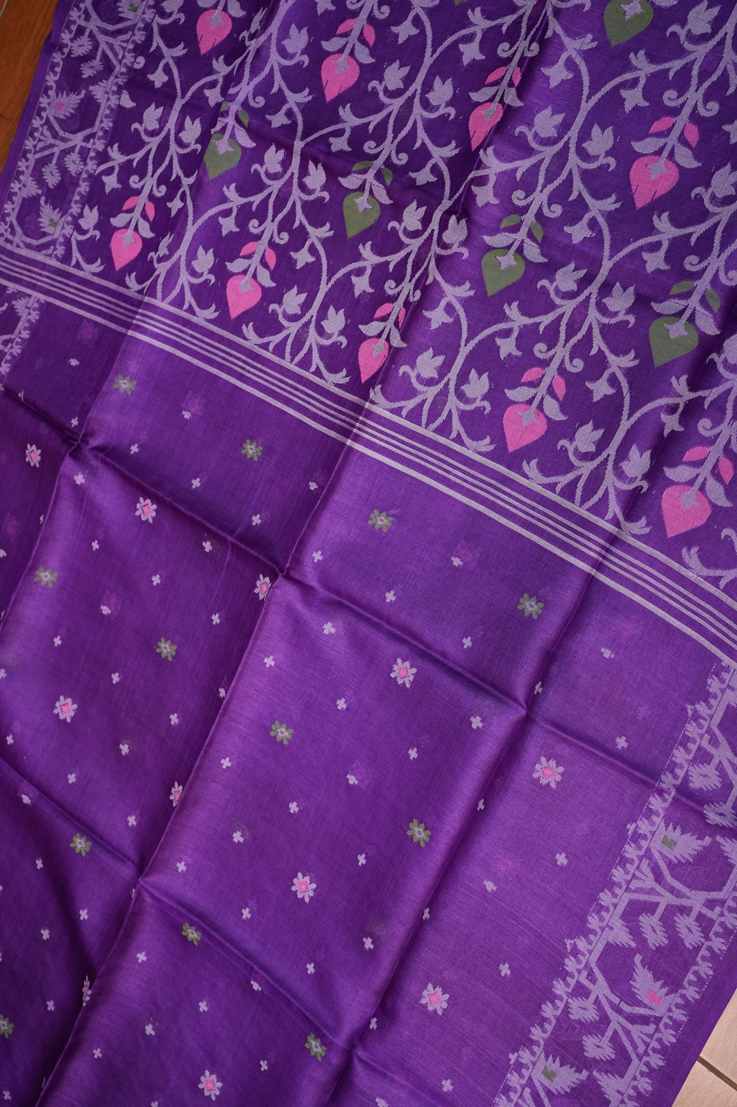 Pure Tussar Silk Saree with Jamdani Concept Weaving – Royal Purple | Silk Mark Certified