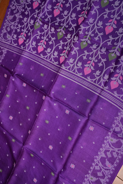 Pure Tussar Silk Saree with Jamdani Concept Weaving – Royal Purple | Silk Mark Certified