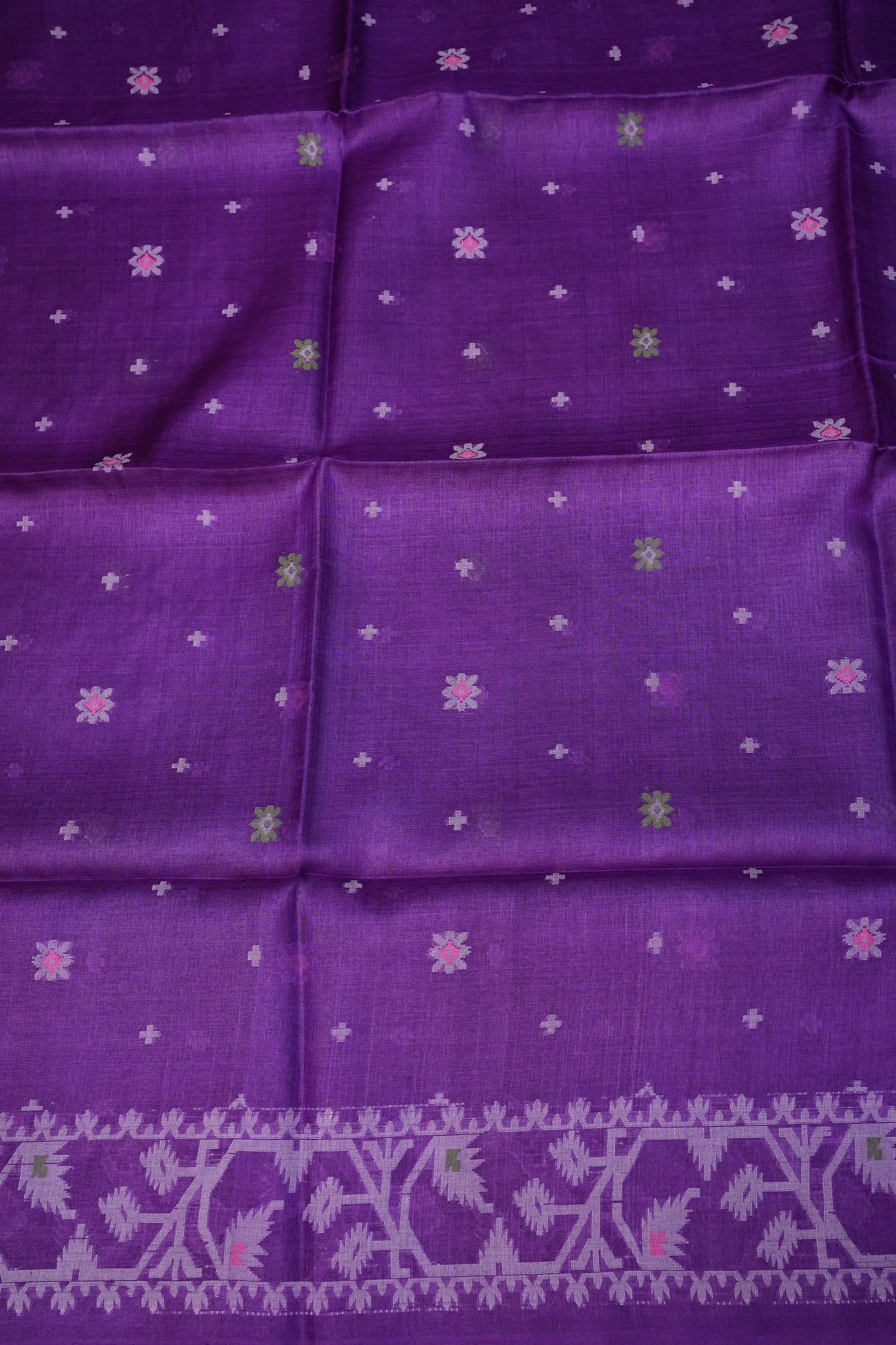 Pure Tussar Silk Saree with Jamdani Concept Weaving – Royal Purple | Silk Mark Certified