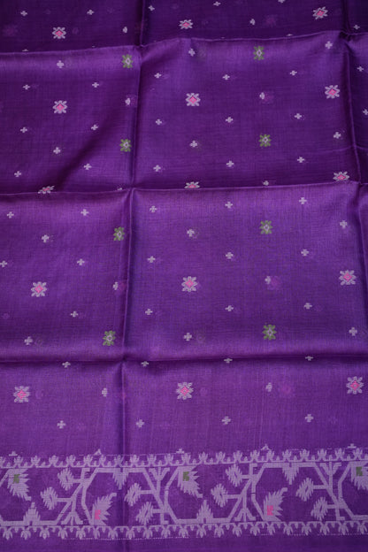 Pure Tussar Silk Saree with Jamdani Concept Weaving – Royal Purple | Silk Mark Certified