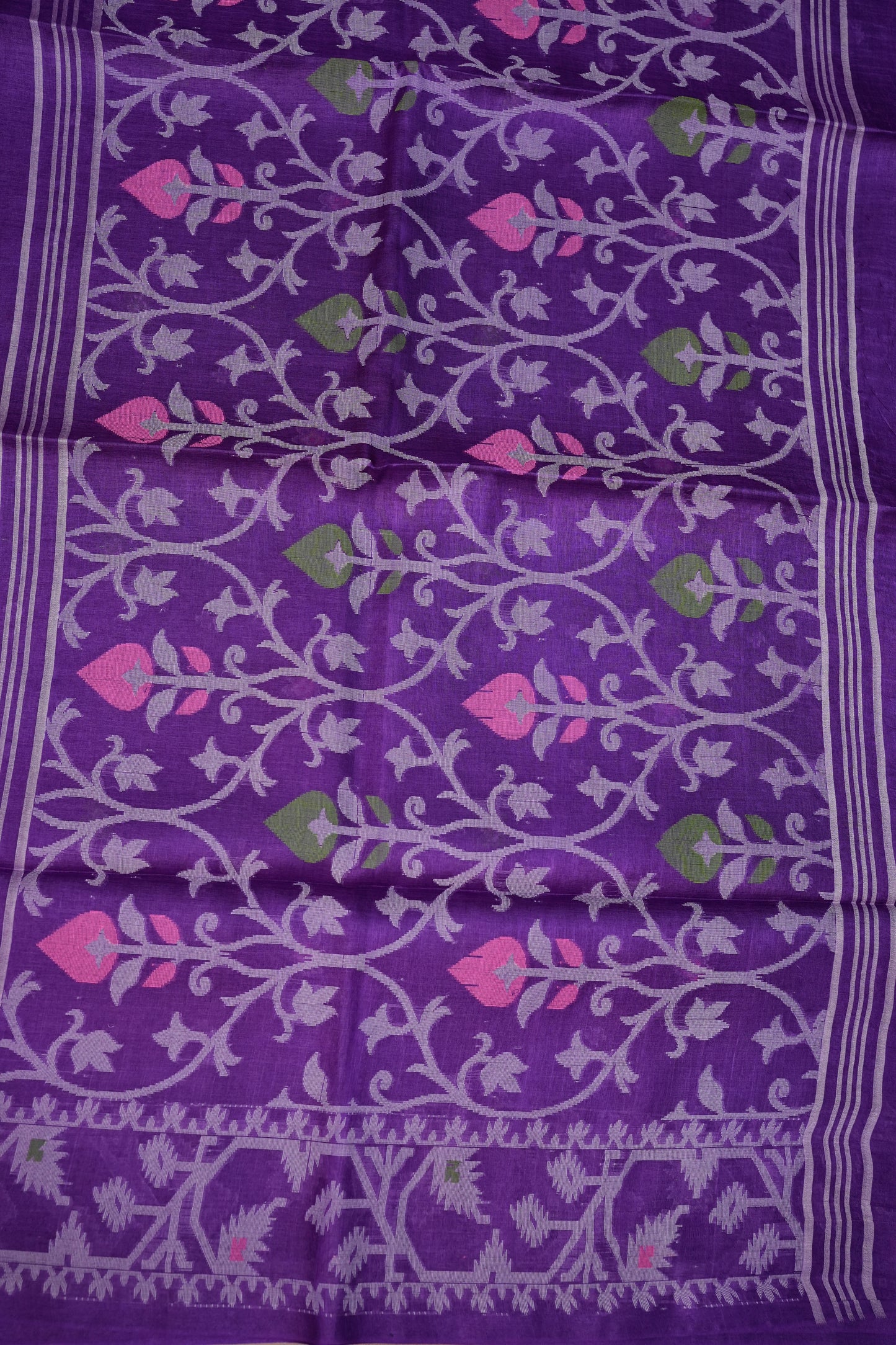 Pure Tussar Silk Saree with Jamdani Concept Weaving – Royal Purple | Silk Mark Certified