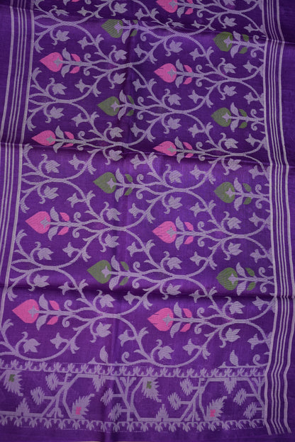 Pure Tussar Silk Saree with Jamdani Concept Weaving – Royal Purple | Silk Mark Certified