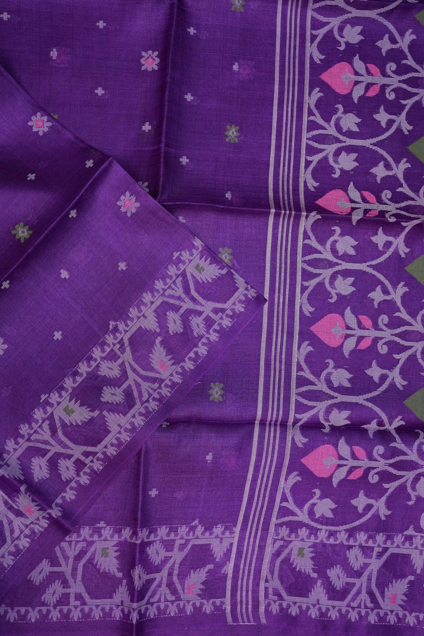 Pure Tussar Silk Saree with Jamdani Concept Weaving – Royal Purple | Silk Mark Certified