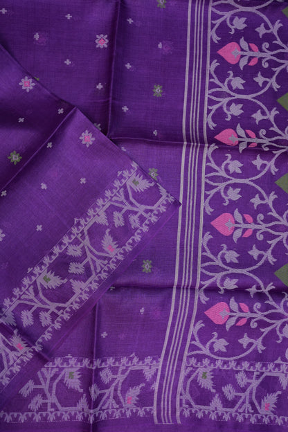 Pure Tussar Silk Saree with Jamdani Concept Weaving – Royal Purple | Silk Mark Certified