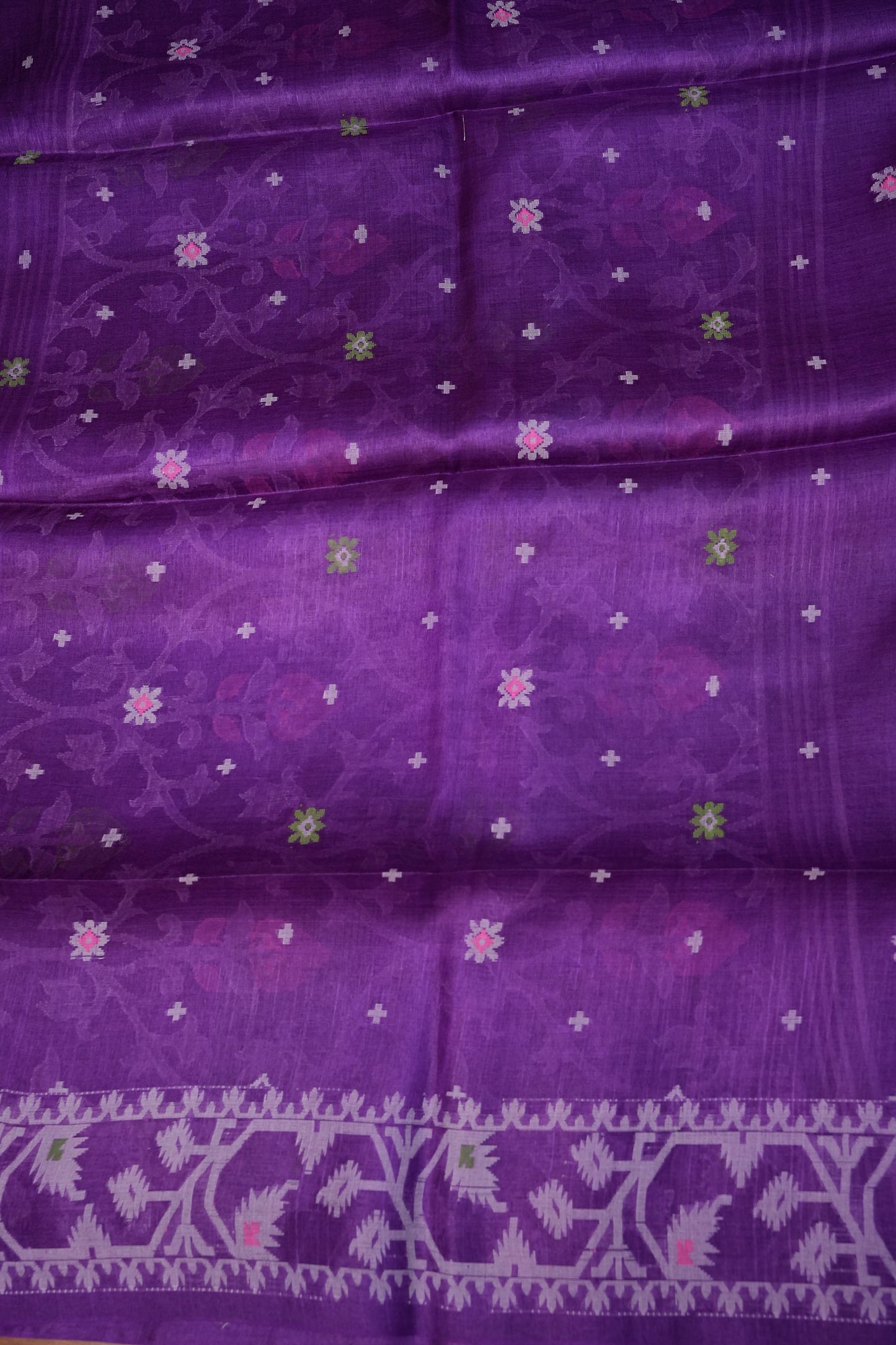 Pure Tussar Silk Saree with Jamdani Concept Weaving – Royal Purple | Silk Mark Certified