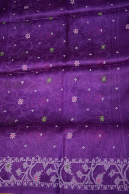 Pure Tussar Silk Saree with Jamdani Concept Weaving – Royal Purple | Silk Mark Certified