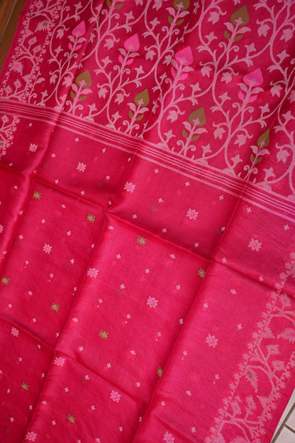 Pure Tussar Silk Saree with Jamdani Concept Weaving – Rani Pink | Silk Mark Certified