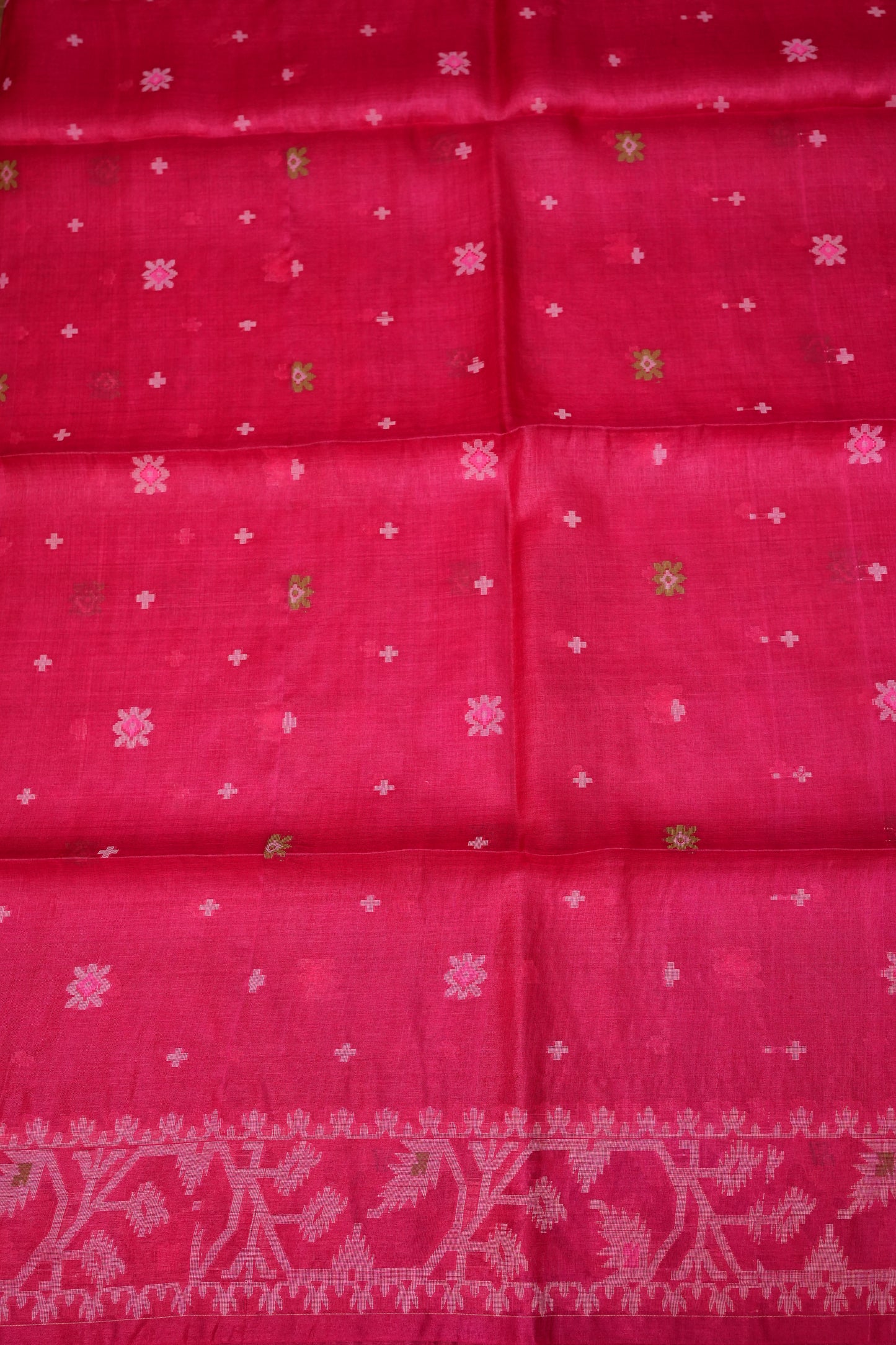 Pure Tussar Silk Saree with Jamdani Concept Weaving – Rani Pink | Silk Mark Certified