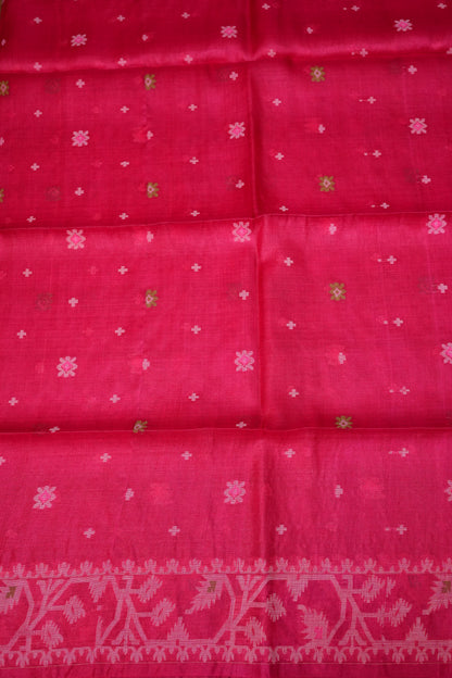 Pure Tussar Silk Saree with Jamdani Concept Weaving – Rani Pink | Silk Mark Certified