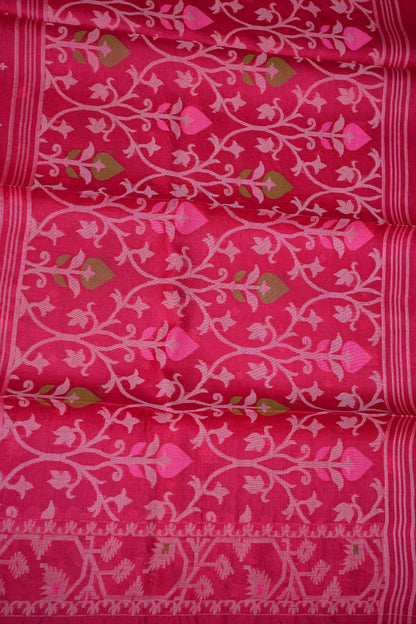 Pure Tussar Silk Saree with Jamdani Concept Weaving – Rani Pink | Silk Mark Certified