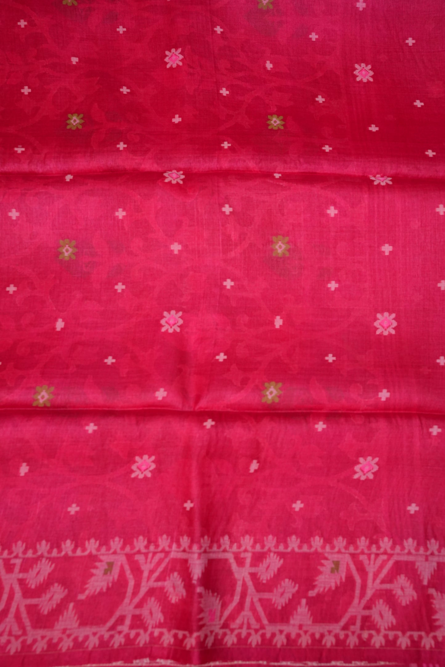 Pure Tussar Silk Saree with Jamdani Concept Weaving – Rani Pink | Silk Mark Certified