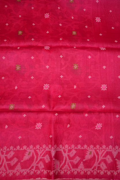 Pure Tussar Silk Saree with Jamdani Concept Weaving – Rani Pink | Silk Mark Certified