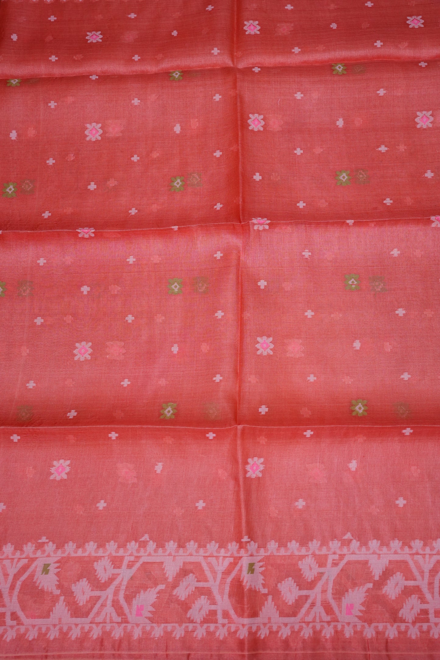 Pure Tussar Silk Saree with Jamdani Concept Weaving – Coral Orange | Silk Mark Certified