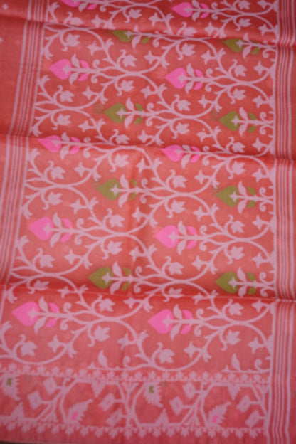 Pure Tussar Silk Saree with Jamdani Concept Weaving – Coral Orange | Silk Mark Certified