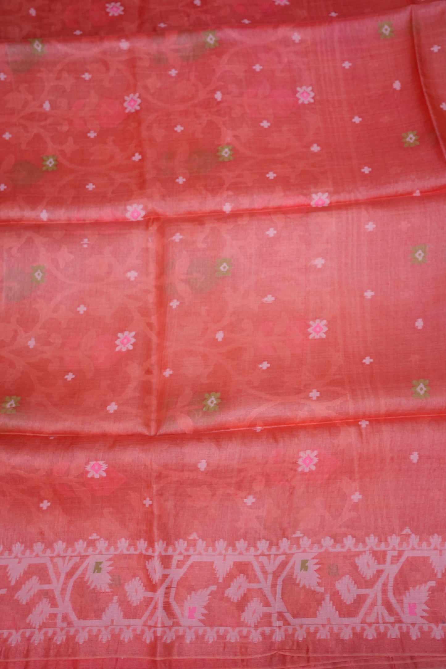 Pure Tussar Silk Saree with Jamdani Concept Weaving – Coral Orange | Silk Mark Certified