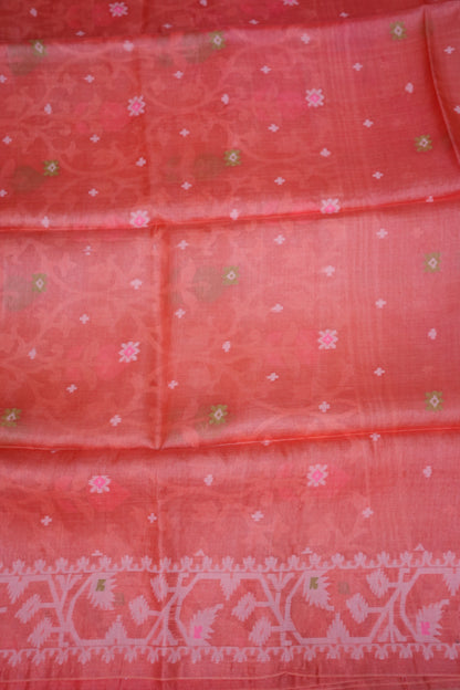 Pure Tussar Silk Saree with Jamdani Concept Weaving – Coral Orange | Silk Mark Certified