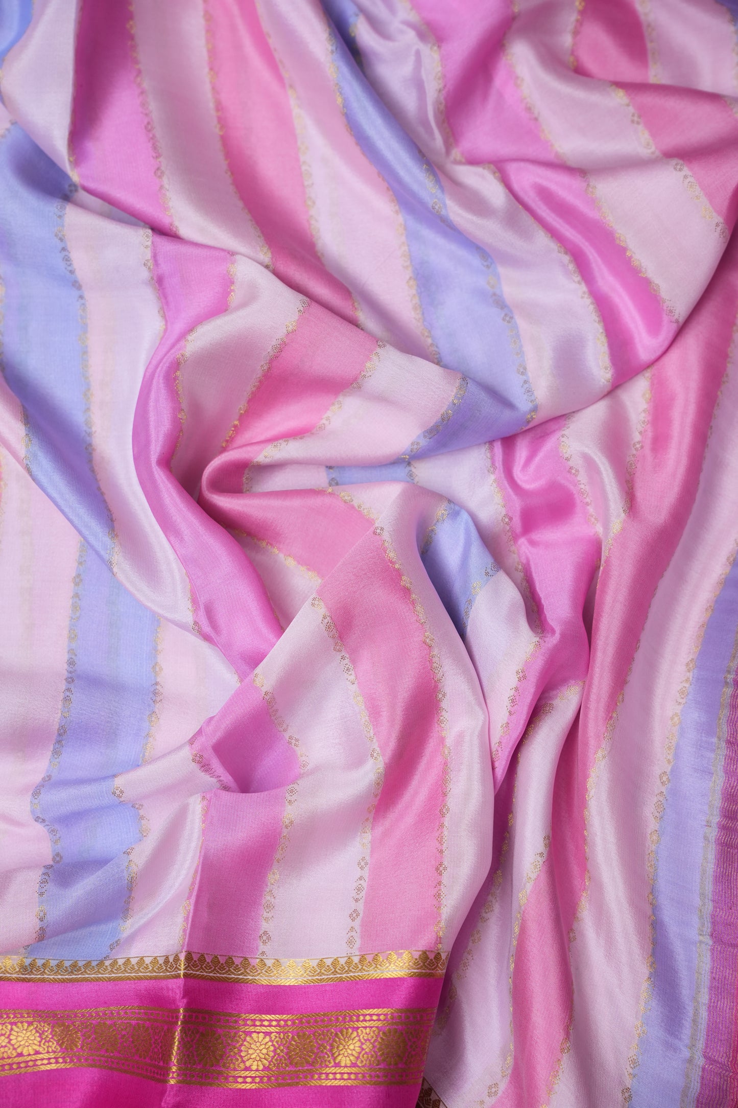 Pure Crepe Mysore Silk Saree - Pink & Powder Blue Pastel Stripes