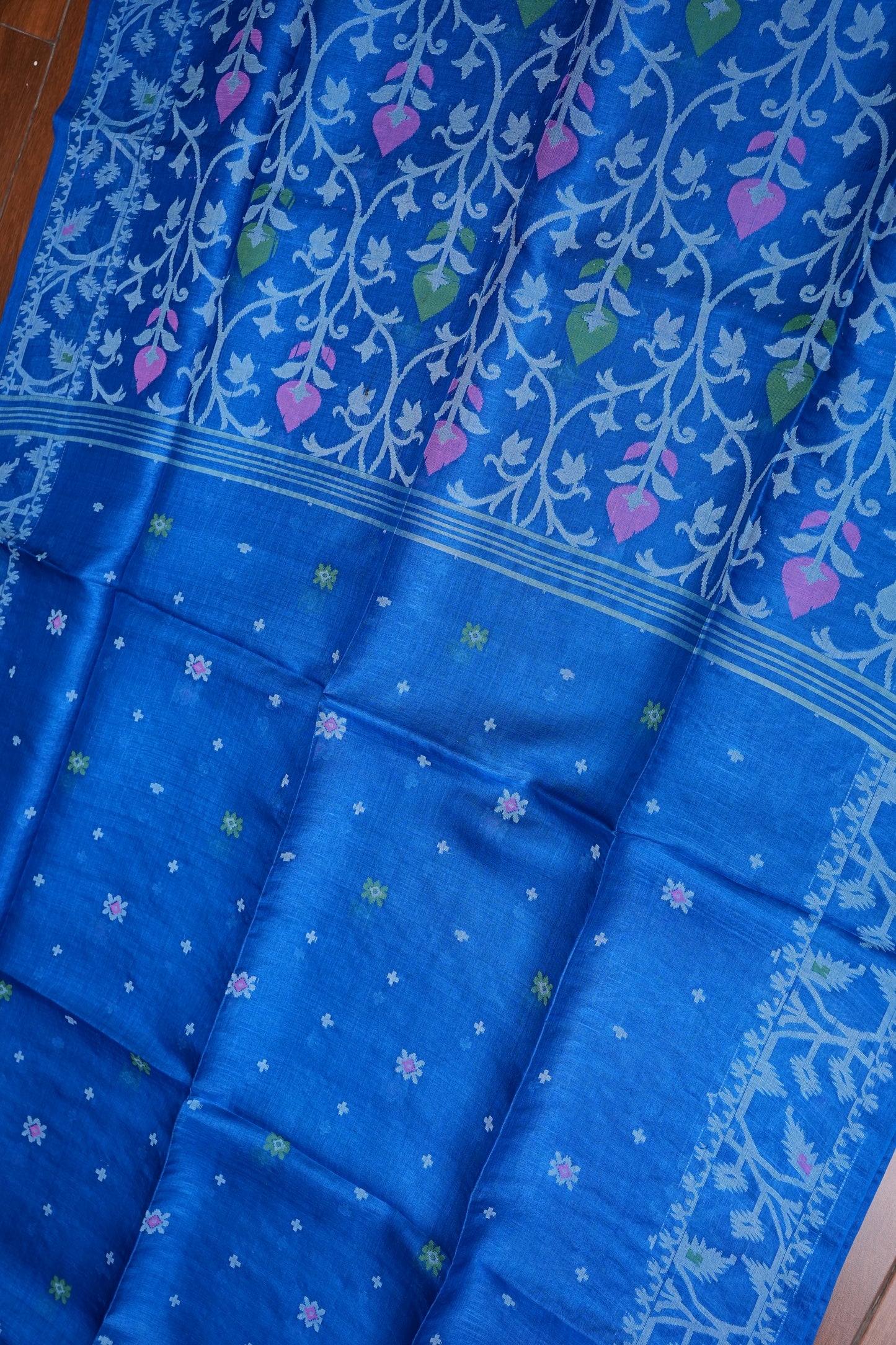 Pure Tussar Silk Saree with Jamdani Concept Weaving – Royal Blue | Silk Mark Certified