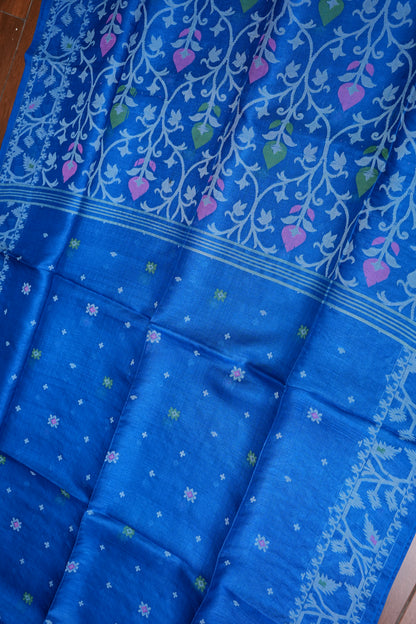 Pure Tussar Silk Saree with Jamdani Concept Weaving – Royal Blue | Silk Mark Certified