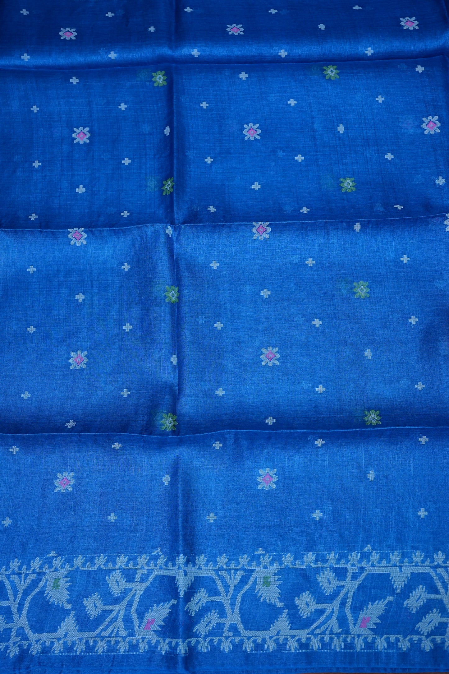 Pure Tussar Silk Saree with Jamdani Concept Weaving – Royal Blue | Silk Mark Certified