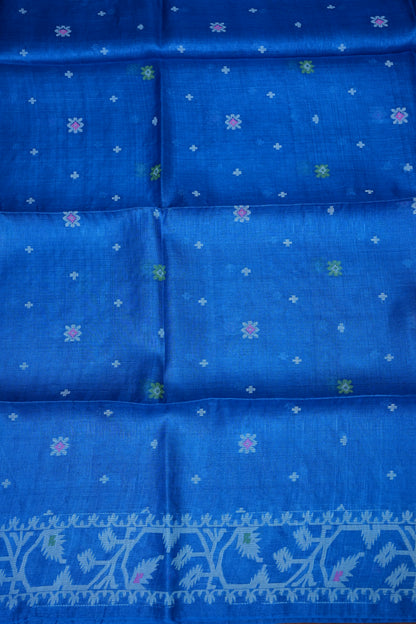 Pure Tussar Silk Saree with Jamdani Concept Weaving – Royal Blue | Silk Mark Certified
