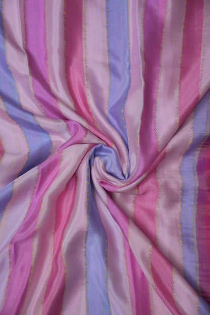 Pure Crepe Mysore Silk Saree - Pink & Powder Blue Pastel Stripes