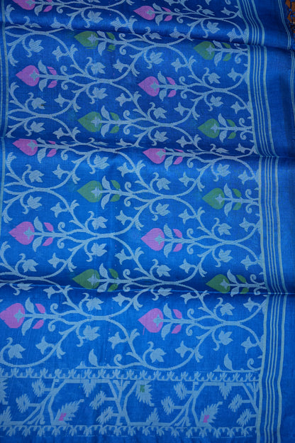Pure Tussar Silk Saree with Jamdani Concept Weaving – Royal Blue | Silk Mark Certified