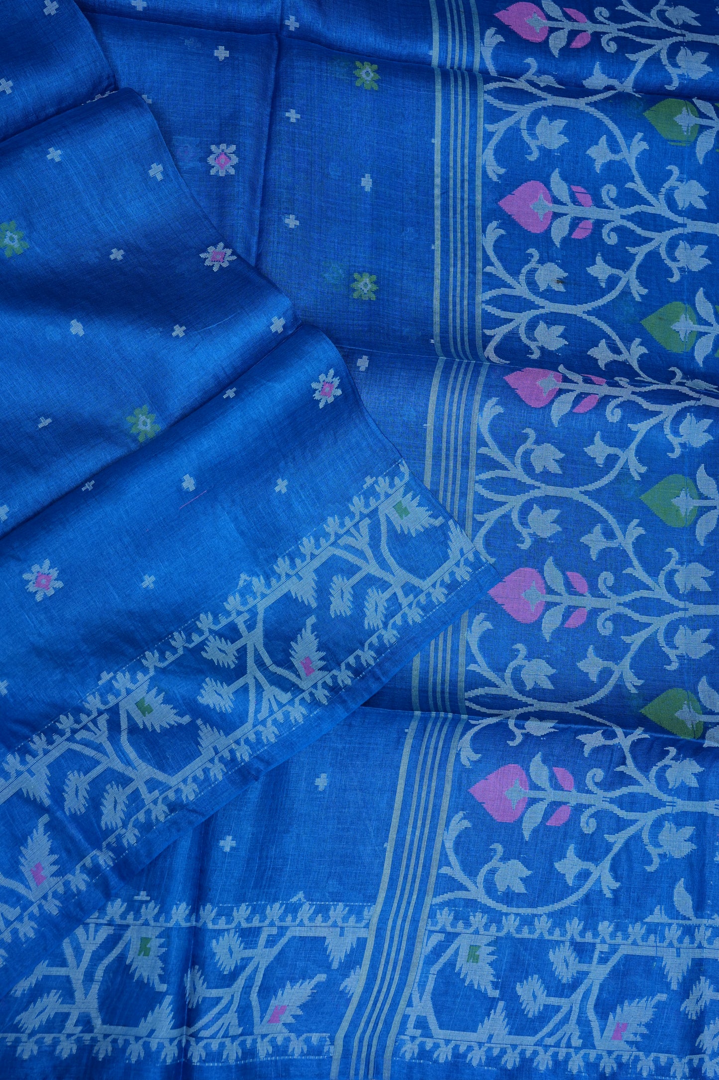 Pure Tussar Silk Saree with Jamdani Concept Weaving – Royal Blue | Silk Mark Certified