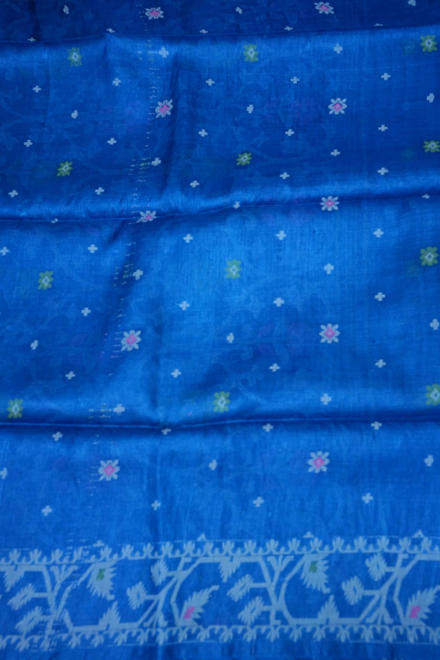 Pure Tussar Silk Saree with Jamdani Concept Weaving – Royal Blue | Silk Mark Certified