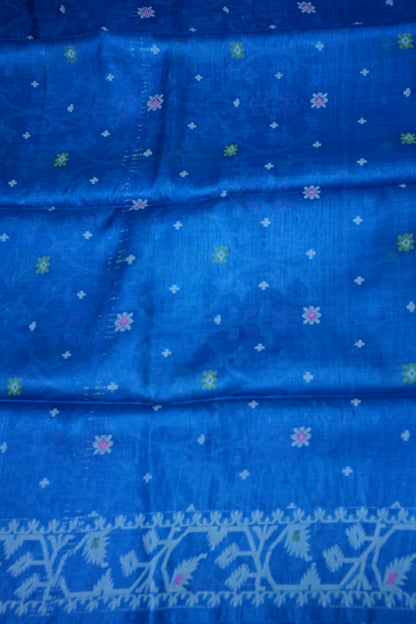 Pure Tussar Silk Saree with Jamdani Concept Weaving – Royal Blue | Silk Mark Certified