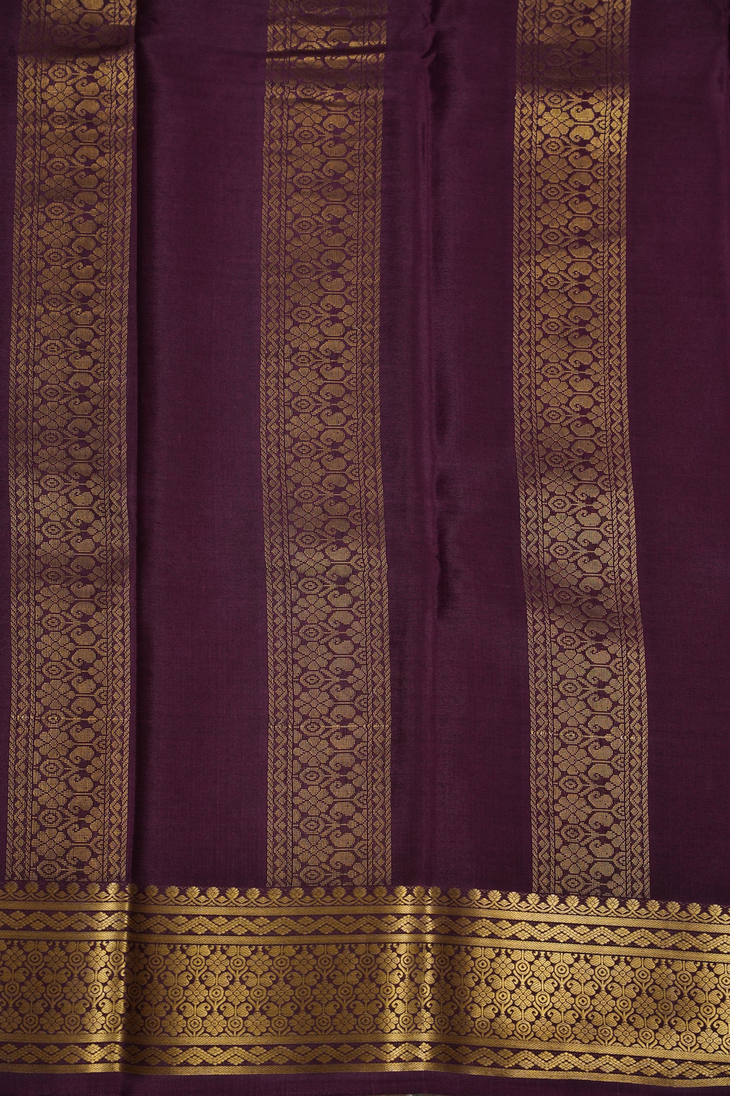 Pure Crepe Mysore Silk Saree - Ivory and Deep Purple