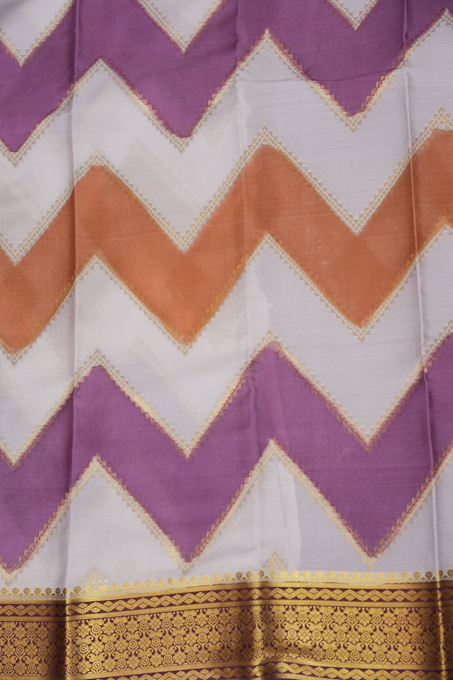 Pure Crepe Mysore Silk Saree - Ivory and Deep Purple