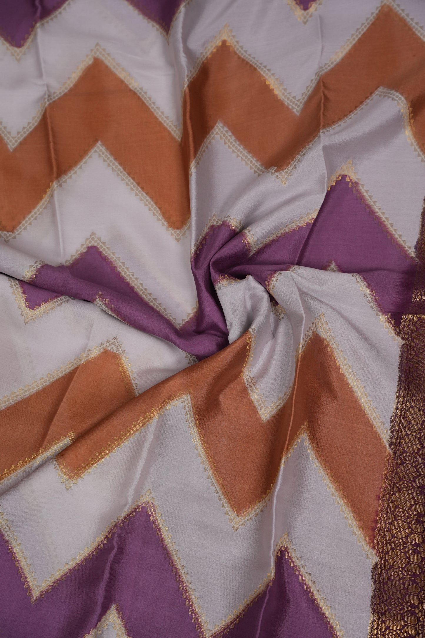 Pure Crepe Mysore Silk Saree - Ivory and Deep Purple